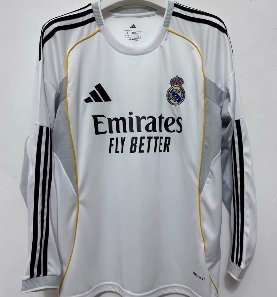 jersey 2025/26 real madrid local manga larga versión fan