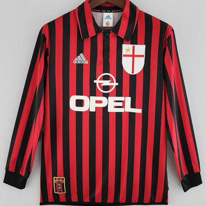 Jersey 1999/2000 AC Milan Local Manga larga Versión Fan Retro