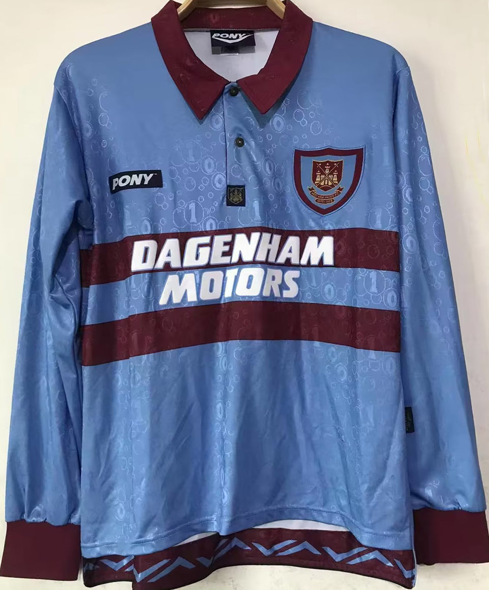 jersey 1995/97 west ham visitante manga larga versión fan retro