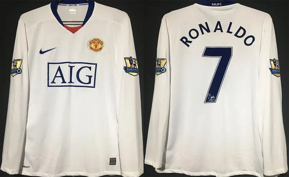 2008/09 ronaldo m utd white retro parches/letras