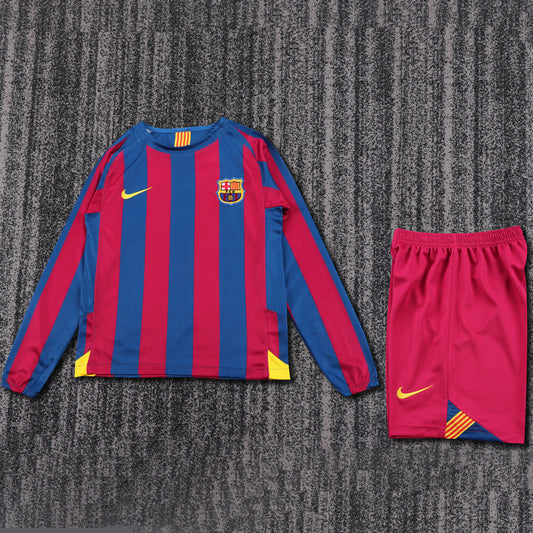 Jersey 2005/2006 Barcelona Local Manga larga Niño Retro