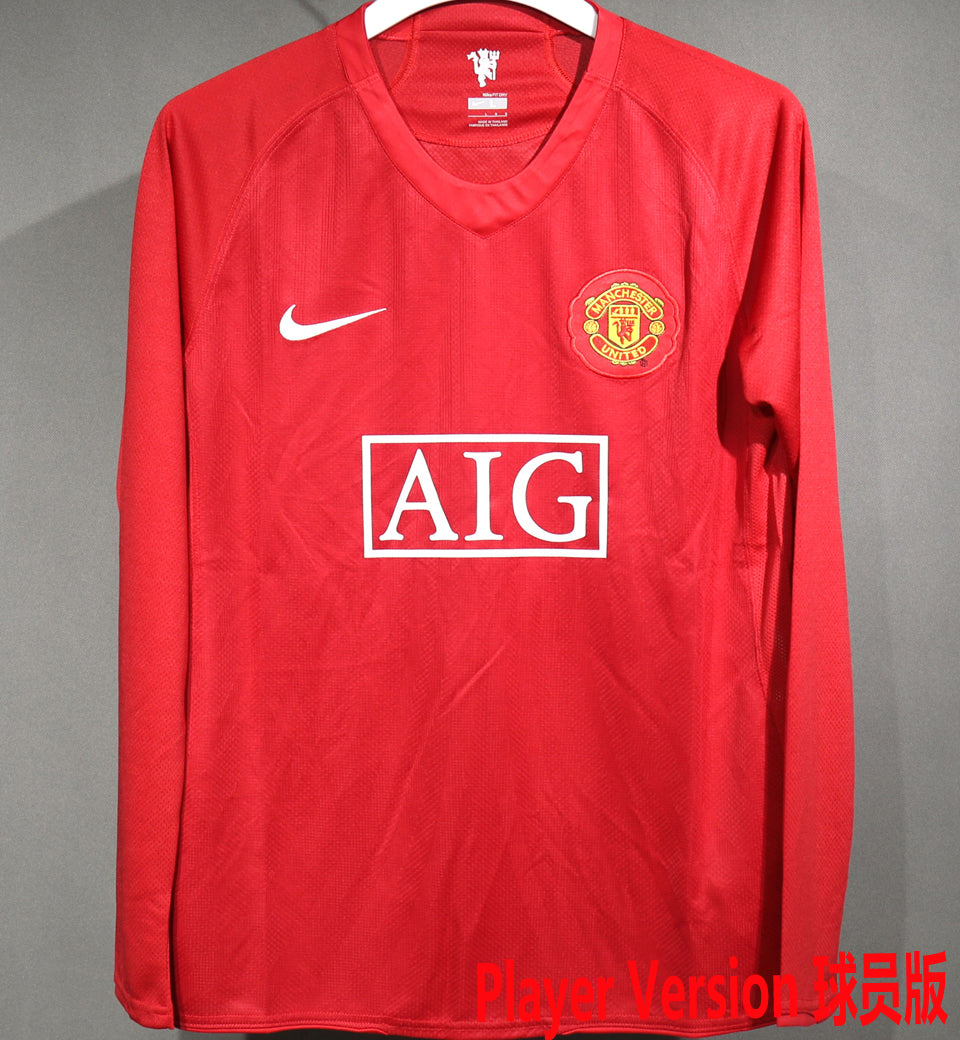 jersey 2007/08 manchester united local manga larga versión jugador retro