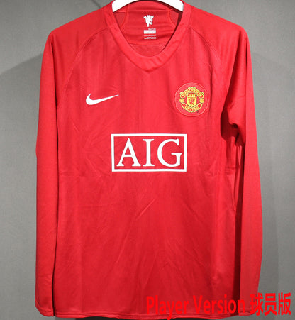 Jersey 2007/08 Manchester United Local Manga larga Versión Jugador Retro