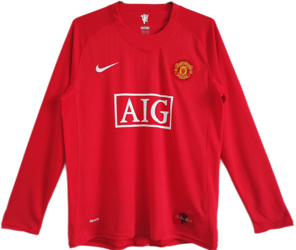 Jersey 2007/08 Manchester United Local Manga larga Versión Fan Retro