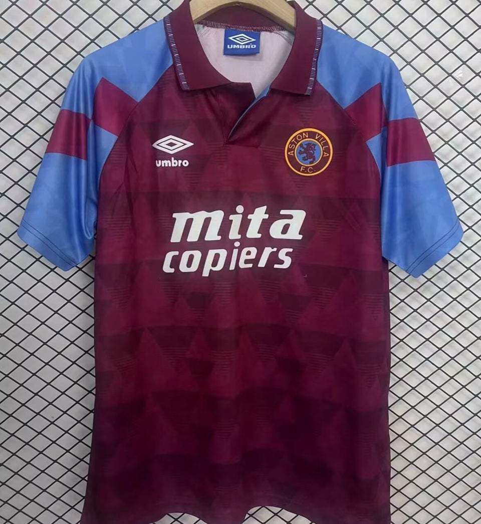 jersey 1990 aston villa local manga corta versión fan retro