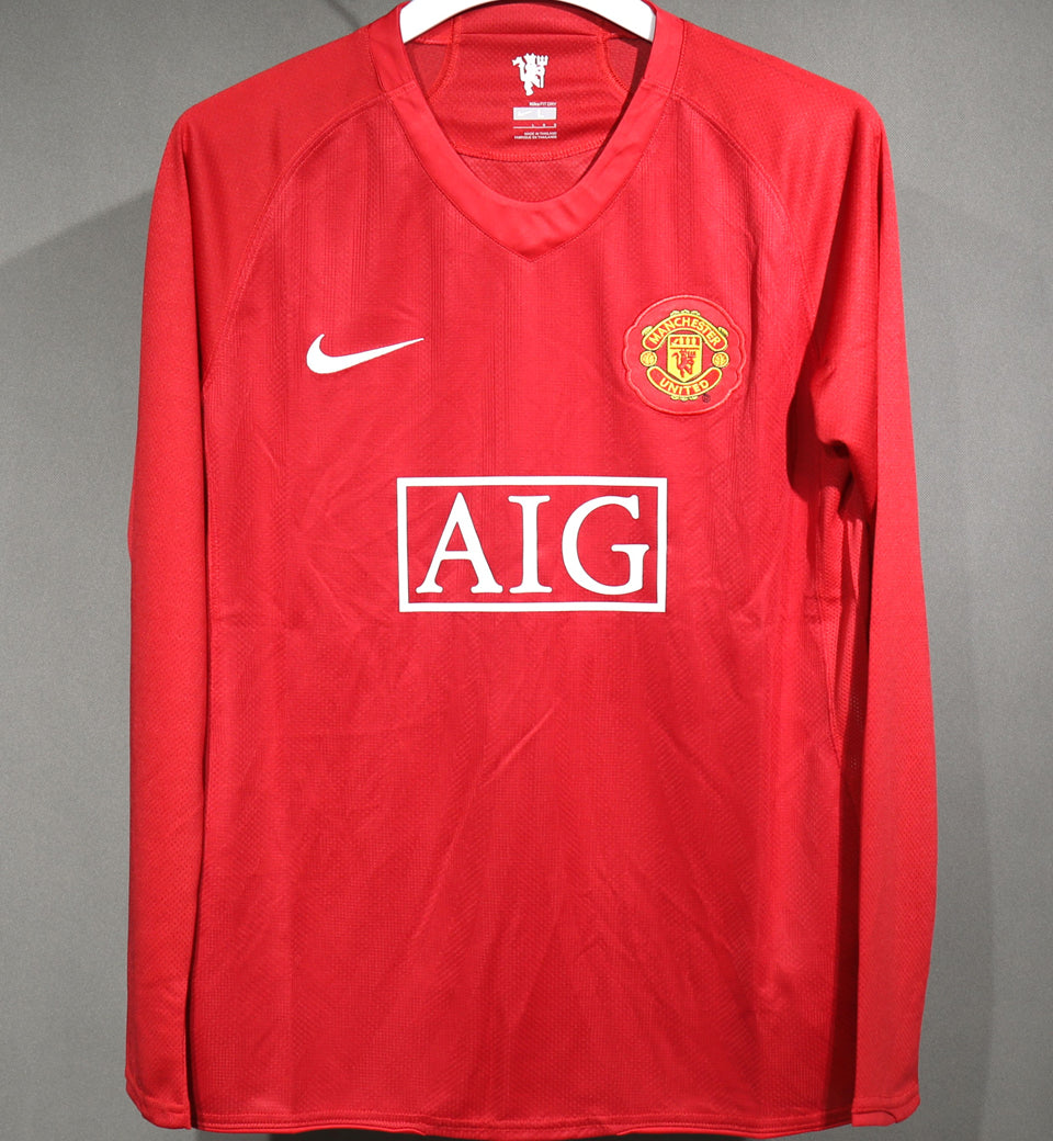 jersey 2007/08 manchester united local manga larga versión jugador retro
