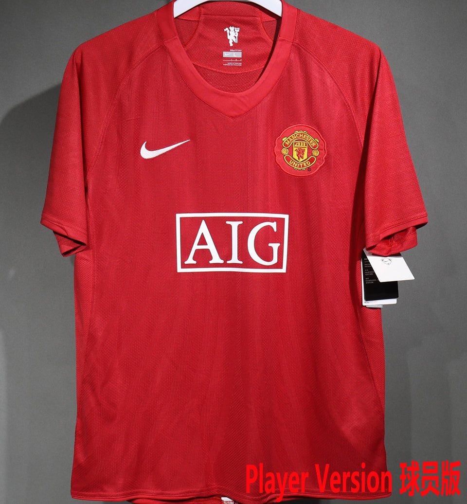 jersey 2007/08 manchester united local manga corta versión jugador retro